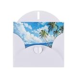 Kashinn Tarjeta de felicitación perlada con sobre en blanco para invitaciones de agradecimiento, impresión de playa hawaiana