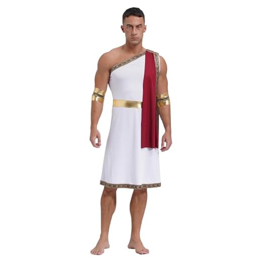 Nyeemya Disfraz Romano Para Hombre Dios Griego Zeus Cosplay Toga Vestido Con Pulseras Metálicas Fiesta Temática Disfraces Trajes borgoña D XL