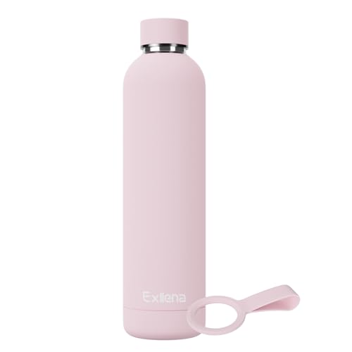 Exllena Borraccia Termica 1 Litro - Bottiglia Termica Doppio Vuoto Mantenere Calore/Freddo - Senza BPA - 100% A Tenuta Stagna con Anello per Tote (Rosa)