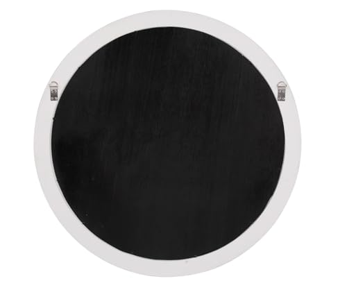 Image of Howard Elliott George Round Matte White Wall Mirror, Bevelled Vintage Hanging Wood Framed Vanity Mirrors for Home Decor, Living Room, Bathroom, Bedroom, or Hallway, 36 Inch Round
