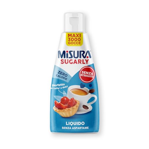 Misura® Sugarly Dolcificante Liquido Zero Calorie, Perfetto per Caffe’ e Dolci, Senza Glutine, Senza Aspartame, Vegano, Confezione Apri e Chiudi, 205ml