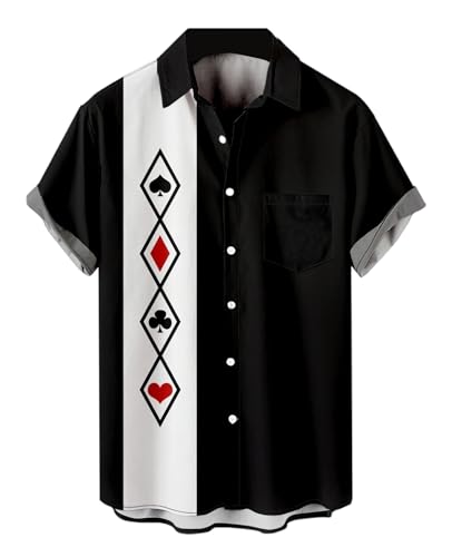 Ecosunny - Ecosunny Chemise hawaïenne à manches courtes pour homme - Imprimé bowling décontracté - Col boutonné - Chemise de plage, Bowling Poker Noir, Taille XL - -57%