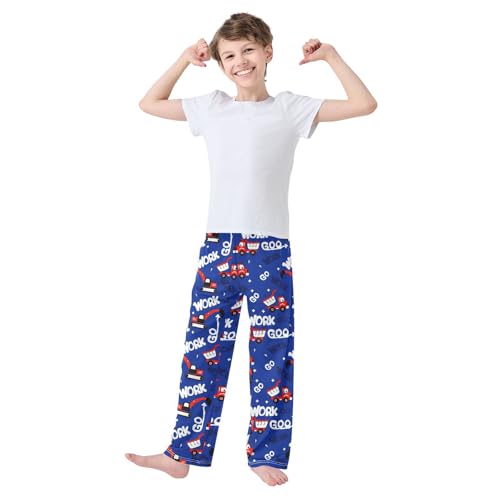 ZZXXB Cartoon Bulldozer Boys Long Pants Soft Trousers Elastic Waist Kids Lounge Bottoms with Pockets S-XL2