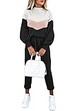 Cutiefox Womens Turtleneck Sweatshirt Jogger Pants Tracksuit 2 Piece Sweatsuit Matching Sets Colorblock Black L
