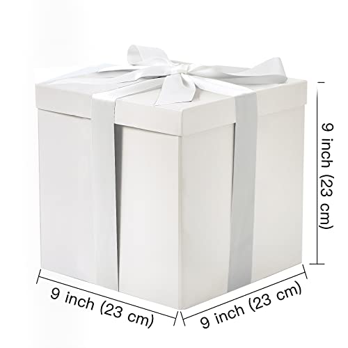 Ruspepa Medium Birthday Gift Box With Lids, Ribbon And Tissue Paper, Collapsible Gift Box - 1 Pcs, 9X9X9 Inches, White #TOP2