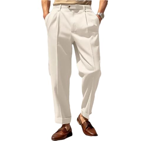 Men Casual Suit Pants Mid Waist Button Straight Trousers Spring Autumn Business Office Leisure Plain Pant