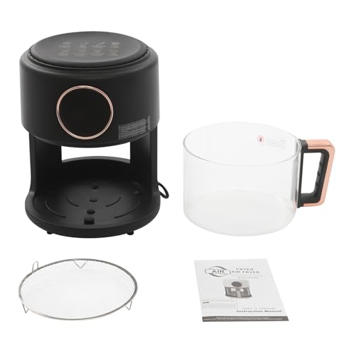 Image of 1200W Glass Air Fryer with 360 Viewable Basket, 3.8QT Borosilicate Airfryer with Touchscreen & 8 Presets Oil-Free Cooker for Family /Outdoor Use (Black)