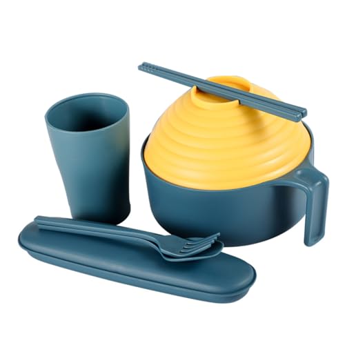 Cemaystic 小麦??製即席めんボウル セット ? 蓋付き軽量食器 7点セットで持ち運び便利、学生寮やアウトドアに最適