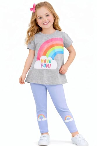 Image of HILEELANG Toddler Girl Easter Outfit Spring Summer Cotton Leggings Pants Tees Shirts Clothing Sets