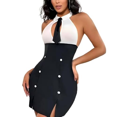 VicSec Lingerie sexy pour femme, vêtements de secrétaire, uniforme de professeur coquine, babydoll, robe élégante, col en V profond, vêtements de nuit,...