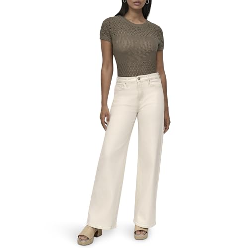 DKNY Women's High Rise Relaxed Wide Leg Denim, Ecru, 26