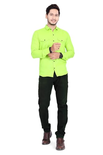 Image of Men's Cotton Spread Collar Full Sleeve Regular Fit Solid Casual Shirt with Double Pockets - Stylish Comfortable Shirt for Everyday Wear