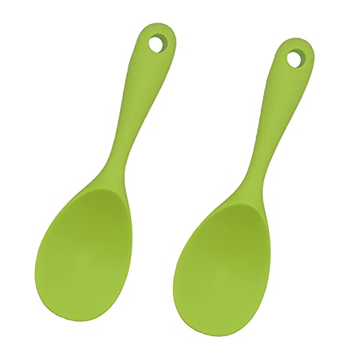 Reislöffel, 2 Stück Hochwertige Servierlöffel aus Silikon, Langlebig & Hitzebeständig (bis 230°C), Ideal für Reiskocher, Kartoffelpüree, Sushi & Mehr, BPA-frei & Spülmaschinenfest (grün)