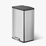 EKO EcoRise Stainless Steel Recycling Bin, Rectangular Kitchen Step Trash Can, 25L+25L Dual Compartment Rectangular Garbage Can, Soft Close, Fingerprint Resistant