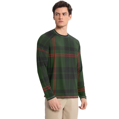 Black Green Red Plaid Men's UPF 50+ Swim Shirts Comfortable Loose Rash Guard Long Sleeve Outdoors3