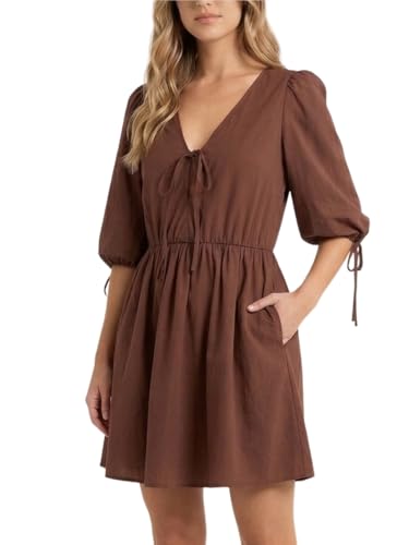 Image of Women's Gingham Puff Sleeve Tie Front Babydoll Mini Dress