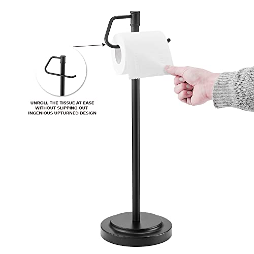 Top Taste Toilet Paper Holder Stand,Bathroom Free Standing Toilet Paper Roll Holder With Reserve,Holds Regular & Jumbo Rolls, Matte Black Finish #TOP3
