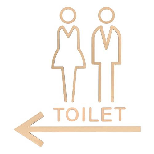 VOSSOT Lot de 4 panneaux de toilette, autocollants de porte, décoration idéale pour l'intérieur et l'extérieur, dorés