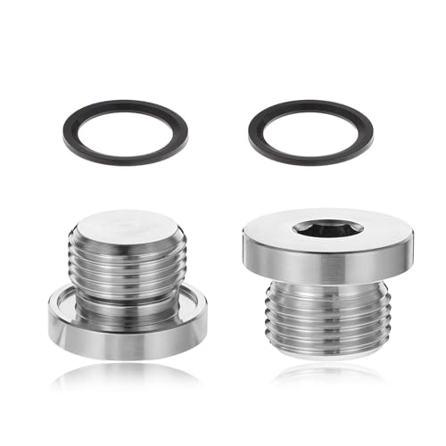 M18 x 1.5 Thread Sensor Plug, 2 PCS O2 Oxygen Sensor Plugs with Inner Hex Head with Copper O-Ring Stainless Steel Oxygen Sensors Extender Sensors Bung Plug for Car Motorbike and Other Transportation