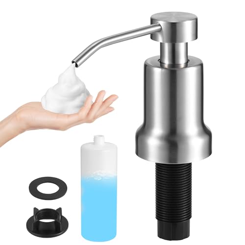 Yofidra Dispenser di sapone per lavello da cucina e piano di lavoro del bagno: pompa dispenser di sapone per lavello in schiuma integrata, pompa per sapone in schiuma in acciaio inossidabile con