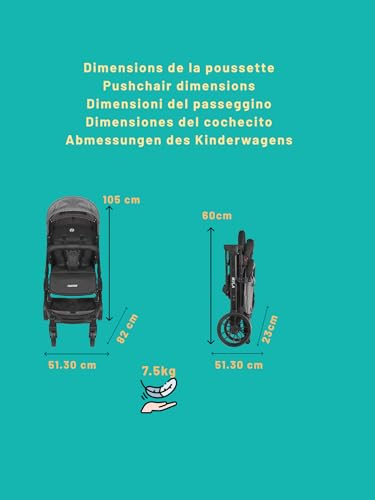 Nania Myla, kompakter Buggy, Kinderwagen 0 bis 4 Jahre (22 kg max), leicht (7,5 kg), Stadtwagen, mit einer Hand in Liegeposition neigbar, großer Aufbewahrungskorb, mit Transporttrolley