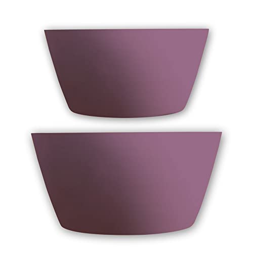 Realm Large Bamboo Bowl Set (Eggplant Purple Painted Exterior) | 12″ and 10″ Diameter Serving Bowls Perfectly Suited for Snacks, Fruits, Salads, and Pasta