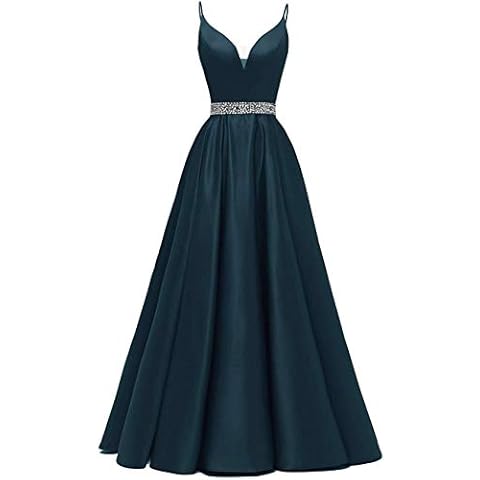Abendkleider Lang A-Linie Ballkleid Brautkleid Prinzessin Cocktailkleid Satin V-Ausschnitt Partykleid Festkleider Tintenblau 46 Cover