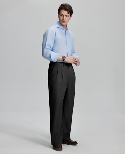 Susclude Mens Baggy Dress Pants Old Money Casual Pleated Wide Leg Slacks Relaxed Fit Fashion Vintage Work Office Trousers4
