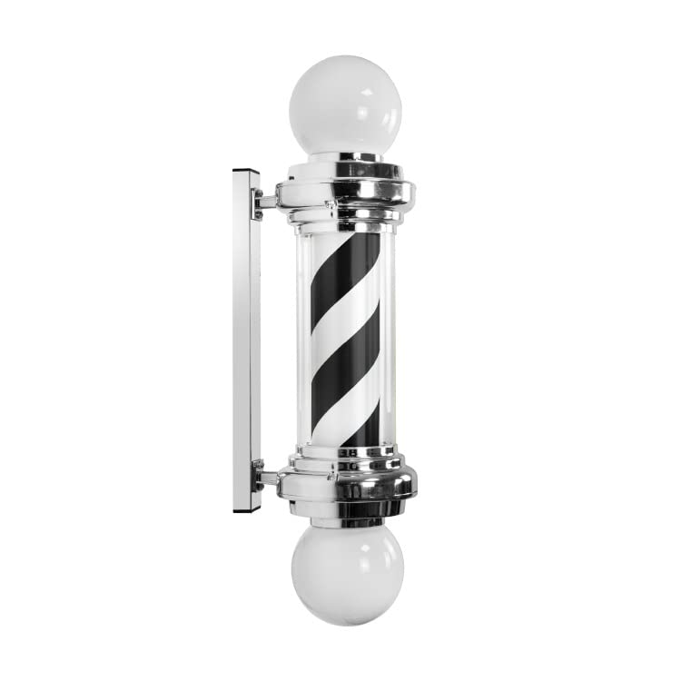 LED Barber Pole Lamp, for Beauty Hair Salon Shop, Waterproof Rotating Illuminated Strips, Wall Mounted Silver Red Black Display Blackandwhite silver