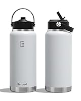 Berusd 1L Insulated Water Bottle, Leak Proof Straw Lid, Stainless Steel Vacuum Insulated Water Bottle, Wide Mouth Bottle with Flex Cap, Double Walled Travel Cup Thermo Bottle Mug Drink Flasks, White