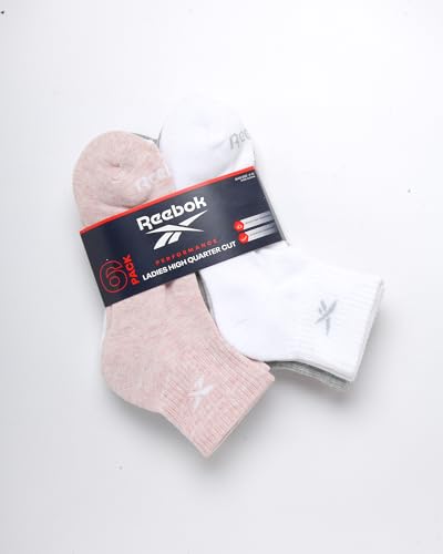 Image of Reebok Womens Quarter Socks 6 Pack Comfort Cushioned Athletic Socks | Moisture-wicking Fabric Keeps Feet Dry, Flexible Knit Hugs the Arch, Plush Footbed Absorbs Shock