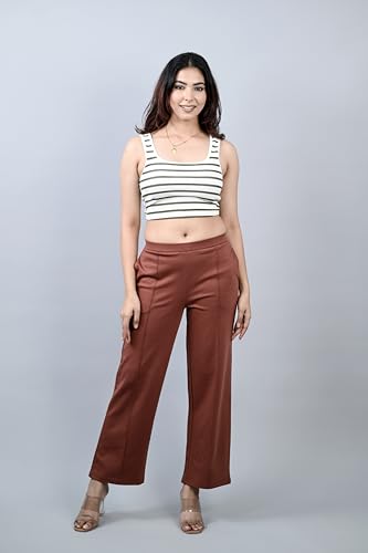 Image of Mlada Mid Waist Wide Leg Flared Pants Elastic Waist Band for Women Office Work Formal Wear Stretch Cotton Knit Flare Pants Utility Pockets Extra Flare Pants Trousers for Travel
