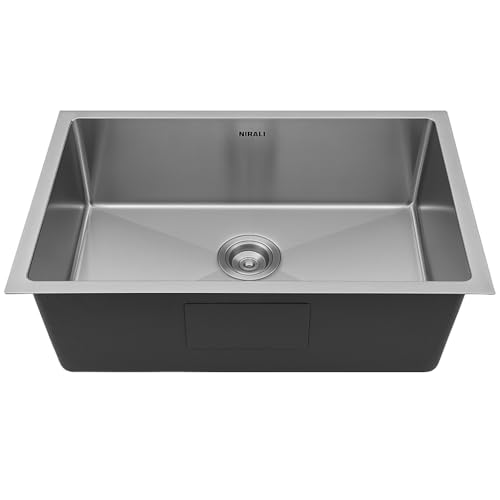 Image of NIRALI Kitchen Sink 24 inch x 18 inch x 9 inch Square 304 Stainless Steel | Single bowl Sink Round Coupling | Rust & Stain Resistant | Matt Finish | Minimizes Sound Molly Square Sink (SS-304)(Molly - 24 inchx18 inchx9 inch)