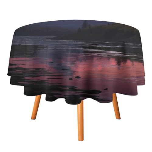 Nappe ronde antitache motif paysage pour protéger la table de cuisine