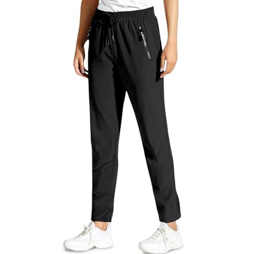 Stretch Active Pants for Women, Move Freely, Feel Comfortable All Day, Comfy Lightweight Breathable Casual Travel Pants (Black-Straight*1pcs,Medium)