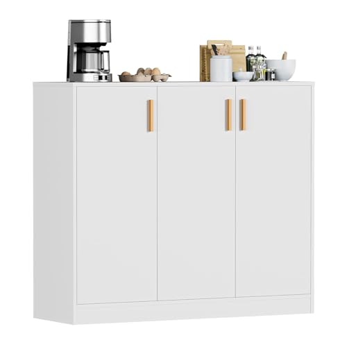 Spyder Craft Engineered Wood Buffet Cabinet with Storage - Accent Storage Cabinet with Doors and Shelves - Sideboard Cabinet for, Living Room - White - 3-Door Storage Cabinet (105cm x 90cm x 35cm)