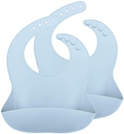 Sodatch Pack of 2 Super Soft Silicone Baby Weaning Bibs. Waterproof and BPA Free with Crumb Catcher for Babies and Toddlers (Dusky Pink)