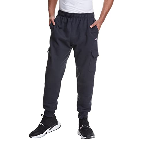 Champion Powerblend Pants, Sweatpants, Men's Cargo Joggers, 31", Black C Patch Logo, Medium