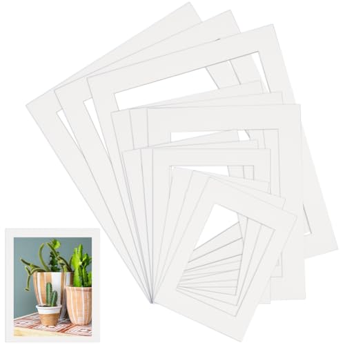 SOFPLATE 12 Stück Vorgeschnittenes Foto Passepartout Set 5 x 7in/6 x 8in/8 x 10in/10 x 12in Weißes Hohles Rechteckiges Papier Blankes Display Album Set Zubehör Für Fotos Bilder Wand Kunstwerk Dekor