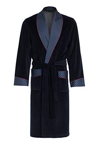 LEVERIE Peignoir de Bain/Sauna Classe Homme en Coton avec col châle en Contraste, Bleu de Prusse/Rouge 2, 4XL