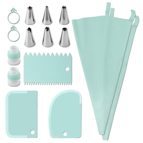 Teksome Kit de douilles de glaçage pour la pâtisserie, poches à douille réutilisables,15 embouts de glaçage et de tuyauterie - Kit de tuyauterie de glaçage, outils de décoration de gâteaux robustes