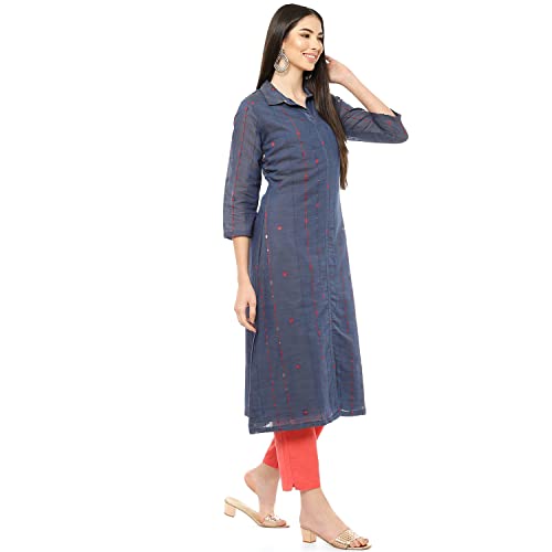 Image of Rangriti Indigo Art Silk A Line Kurta
