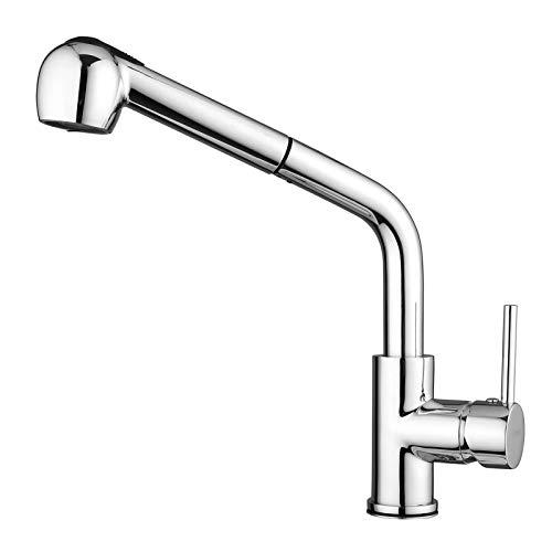 HOMFA Grifo de Cocina Extraible 360° Giratorio Grifo Monomando de Fregadero Agua Fría y Caliente Grifo para Fregadero con Ducha Cromado 47.5 x 33.5 x 5cm