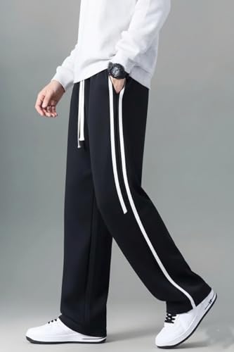 Image of Men's Relaxed Fit Solid Striped Pattern Lycra Blend Straight Trouser Pant with Standard Length and Elastic Band Closure Type | Trouser for Men Regular Fit | Loose Pant for Man