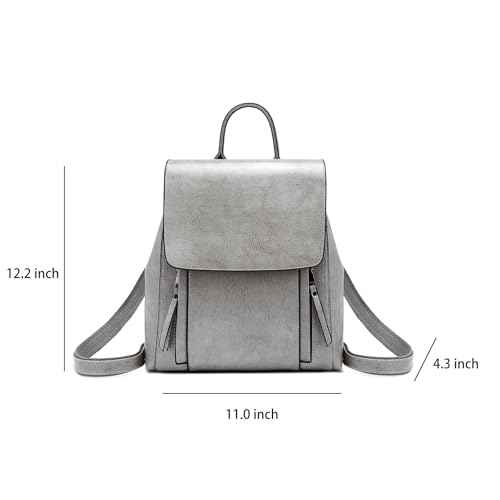 Genuine Leather Backpack for Women Classic Travel Backpack Casual Bags Small (grey)3