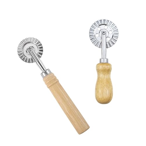 HASLED 2 Pièces Roulette à Pâtisserie Professionnelle - Roulette Patisserie - Roulette Coupe Pate Patisserie (16cm et 14cm) - Poignée en Chêne - Pour Pizza, Pâtes et Biscuits