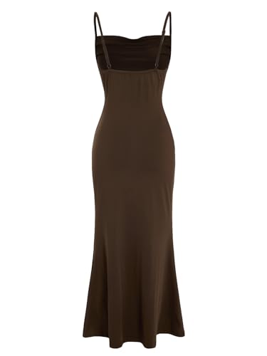 Milumia Women's Sexy Sleeveless Spaghetti Strap Ruched Maxi Slip Dress Long Bodycon Fishtail Dress2