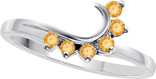 14K White Gold Plated Round Cut Citrine Gemstone Wedding Enhancer Ring Guard Wrap for Women's