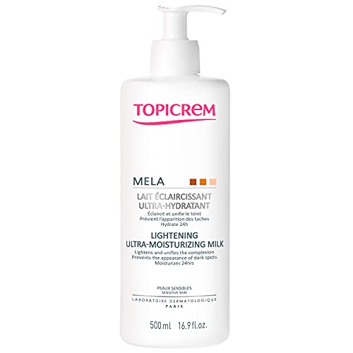 Topicrem - Mela, Lait Unifiant Ultra Hydratant Corps - Hydrate 24h, Unifie le Teint, Corrige et Prévient l’Apparition des Taches - Texture Onctueuse - Peaux Sensibles - Ancienne Formule 500ml Cover