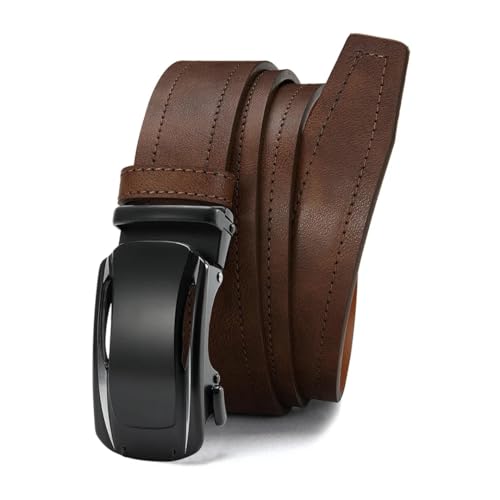 Men's Solid Leather Business Casual Belt 3.4Cm Automatic Winding Ratchet Belt